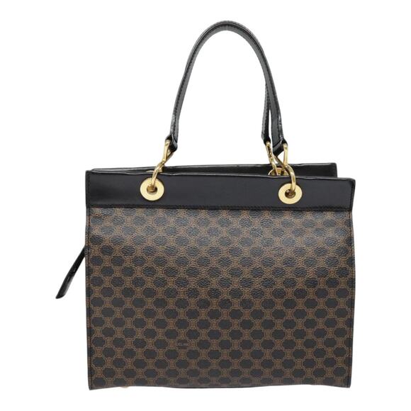 CELINE Macadam Canvas Hand Bag Pvc Leather Black Gold - Picture 3 of 13